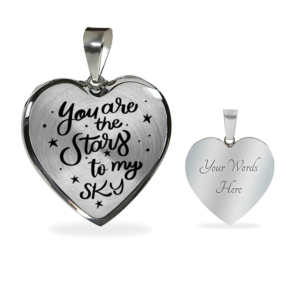 You Are The Stars To My Sky Personalized Engraved Silver Heart Necklace Custom
